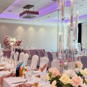 świeczniki transparentne wysokie sześcioramienne wypożyczalnia Olsztyn